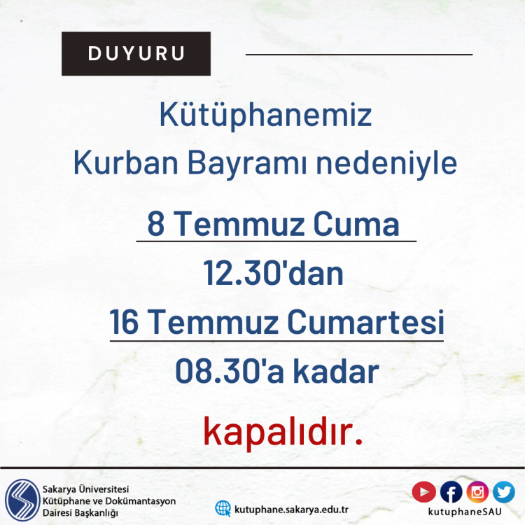 Kurban Bayramı Nedeniyle Kapalıyız.